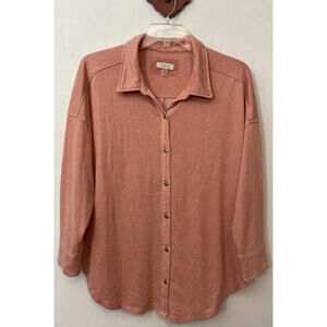 Cupio Womens 2x Pink Button-Up Collared Stretchy Oversized Shirt Shacket! A716